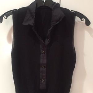 Sleeveless Black Knit w/ Silk Collar